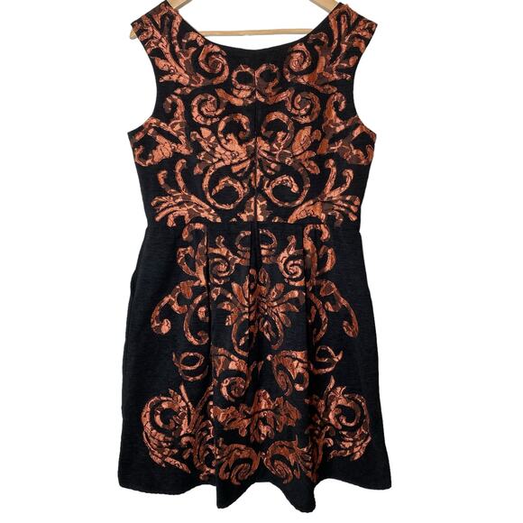 Yoana Baraschi Anthropologie Mirissa Dress Black Copper Fit Flare Lace size 12 - Picture 5 of 7